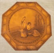19th century English School, orange tinted engraving laid on fabric, Hop Pickers, 21 x 21cm,