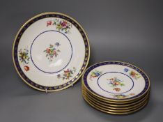 A Minton's John Mortlock seven piece dessert set, painted with flowers on a reed moulded body