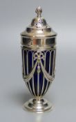 An Edwardian silver pedestal sugar sifter of Neo-Classical design, having wirework body, swags,