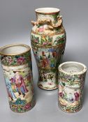 Three Canton vases, tallest 22cm