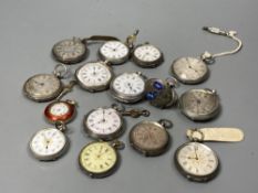 Fifteen assorted early to mid 20th century white metal fob and pocket watches including four with
