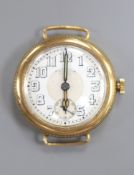 A gentleman's early 20th century 9ct gold Borgel cased manual wind wrist watch, no strap,case