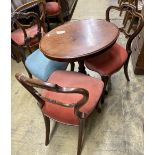 A Victorian oval tripod table, width 68cm, depth 52cm, height 72cm together with four Victorian