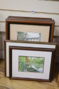 Ian Pethers SBA, six pen and wash drawings, Daffodils at Cotehele, Cornwall and water garden scenes,