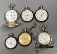 A German 800 standard and niello open face pocket watch and five other niello decorated pocket
