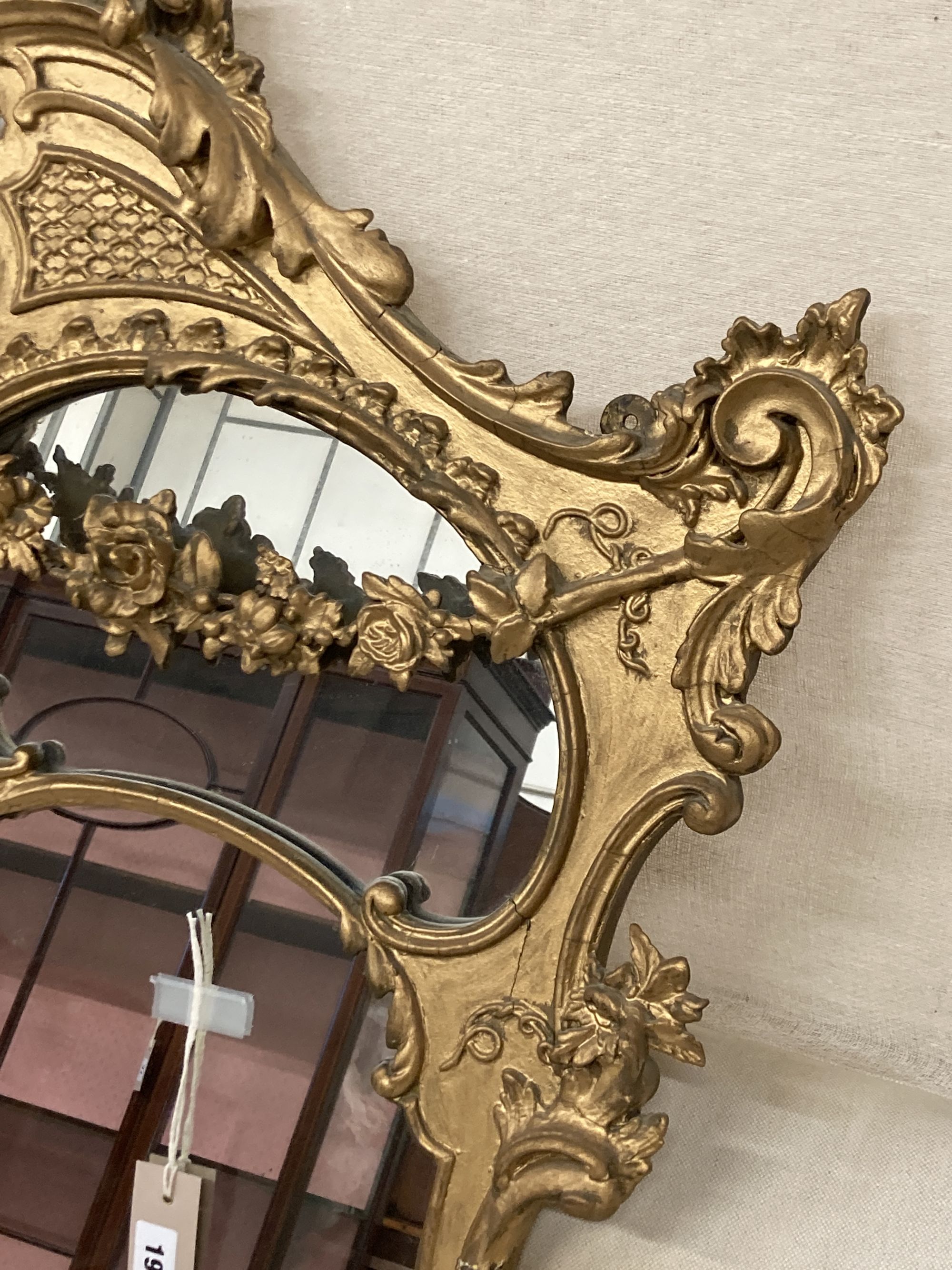 A late Victorian giltwood and gesso overmantel mirror, width 108cm, height 115cm - Image 2 of 6