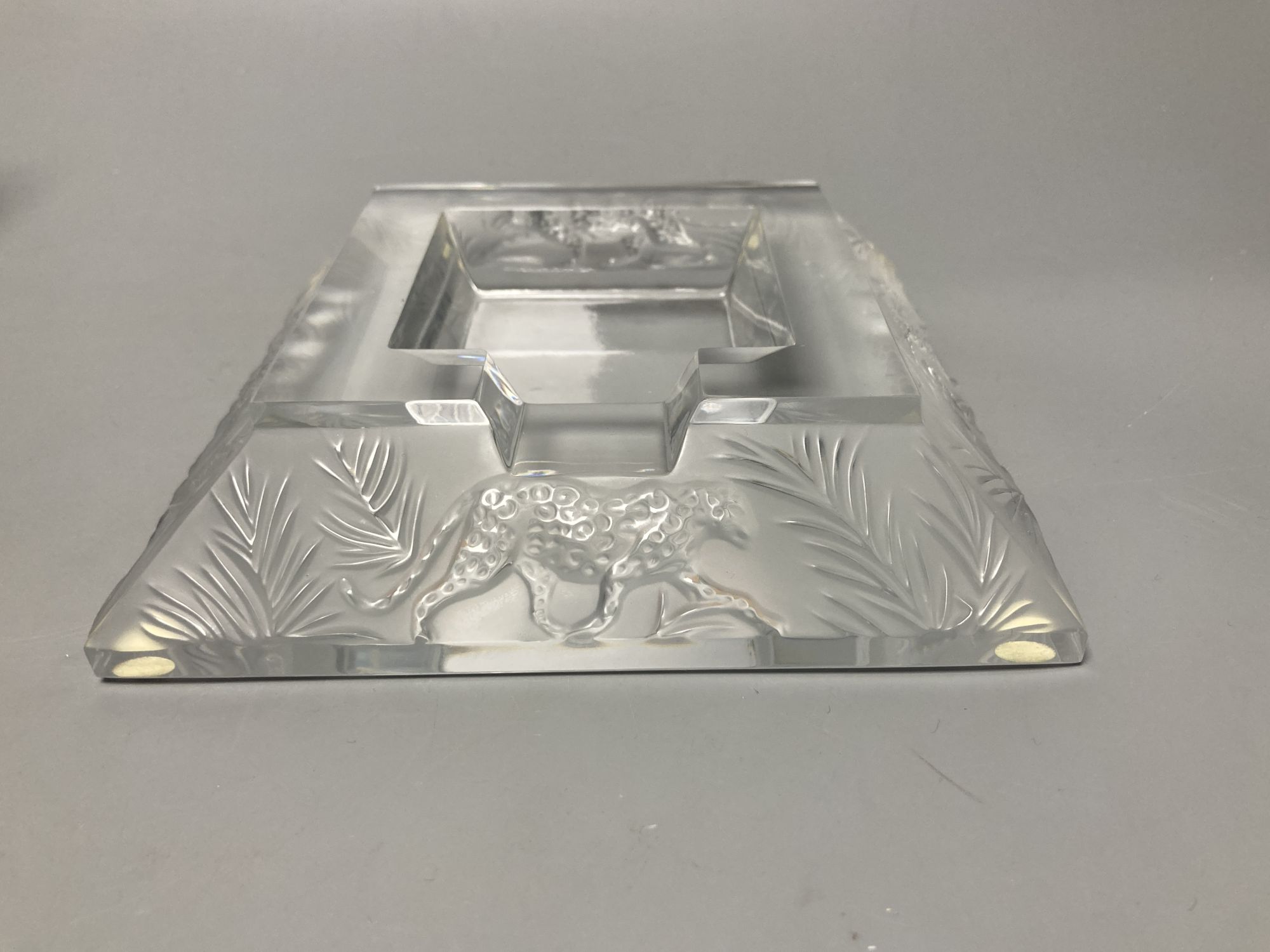 A Lalique R. France frosted glass 'leopard' ashtray, 16.5cm sq. - Image 2 of 3