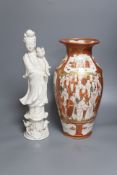 A blanc de chine figure of Guanyin and a Kutani vase, height 37cm