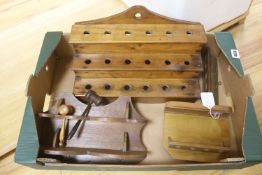 Four treen pipe stands and two gavels