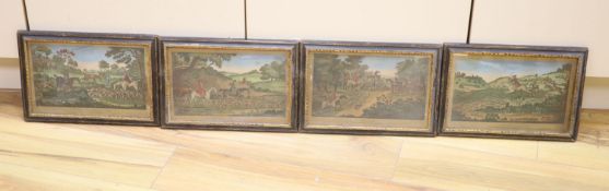 Robert Sayer publ. set of four 18th century coloured engravings, Hunting scenes, 15 x 26cmFour