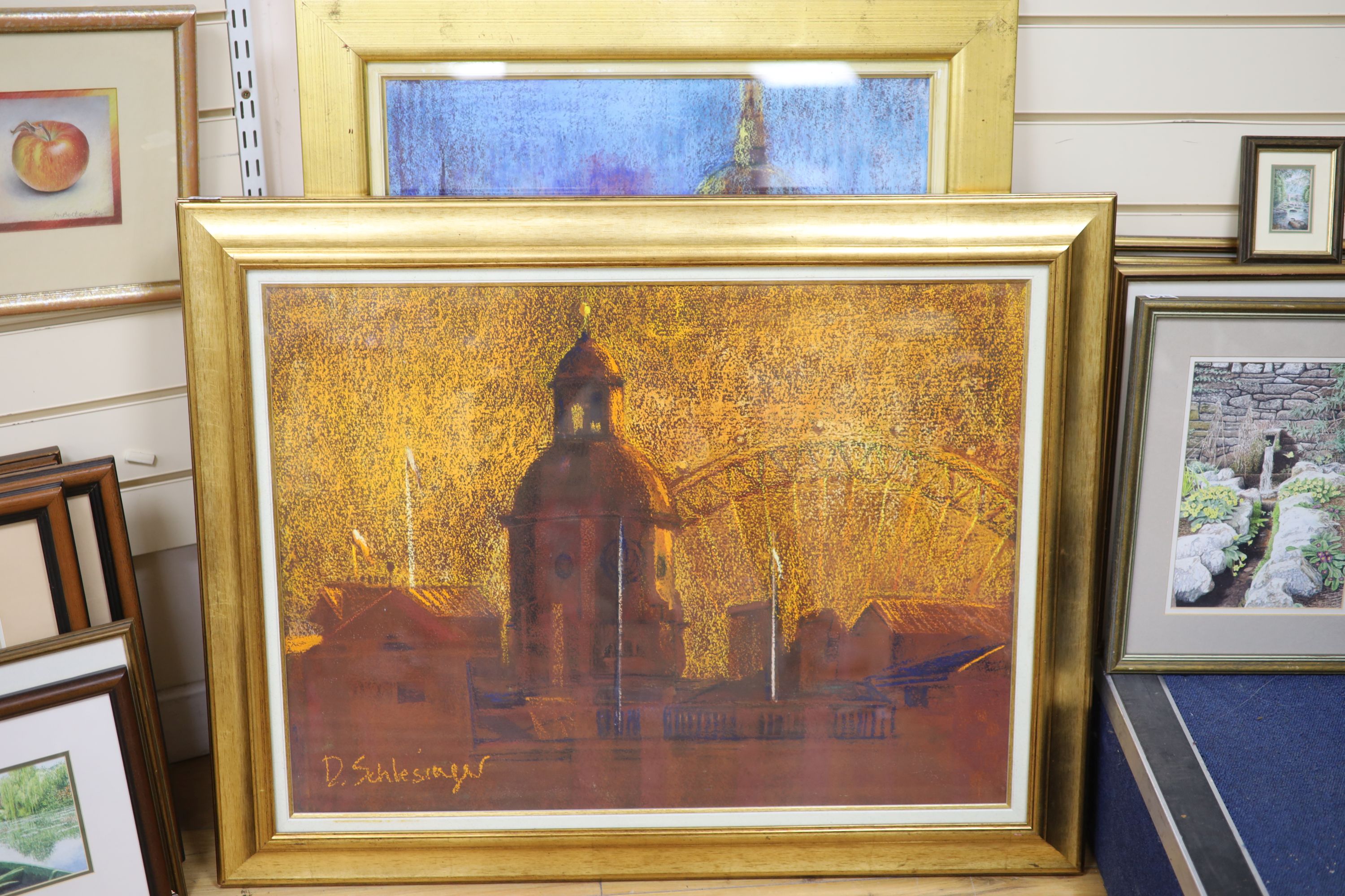 D. Schlesinger, three pastels, St Paul's from The Thames and related studies, signed, largest 57 x