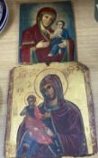 Two East European painted wood icons, largest 31 x 29cm