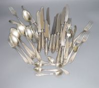 A mid 20th century part canteen of Polish 800 standard white metal cutlery for six, comprising