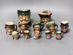 A collection of ten Royal Doulton character Tinies and miniature jugs, a small character ashtray and