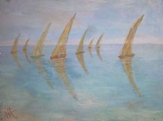 Nina Hosali (1898-1987), oil on board, 'Fishing boats, Sfex, Tunisia', monogrammed with Mall