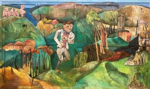 Philippa Clayden (1955-), mixed media, Figures in a landscape, 376 x 225cm