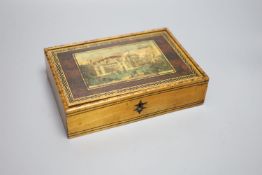 An early Tunbridge ware 'West Front of the Pavilion Brighton' sycamore box, probably Wise, c.1820,