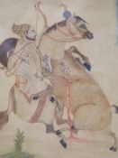 Persian School, watercolour, Hunting wild boar, inscribed verso, 18 x 13.5cm
