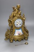 A 19th century Louis XV style ormolu and porcelain 'cherub' mantel clock, height 42cm