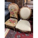 Two Victorian upholstered spoonback nursing chairs