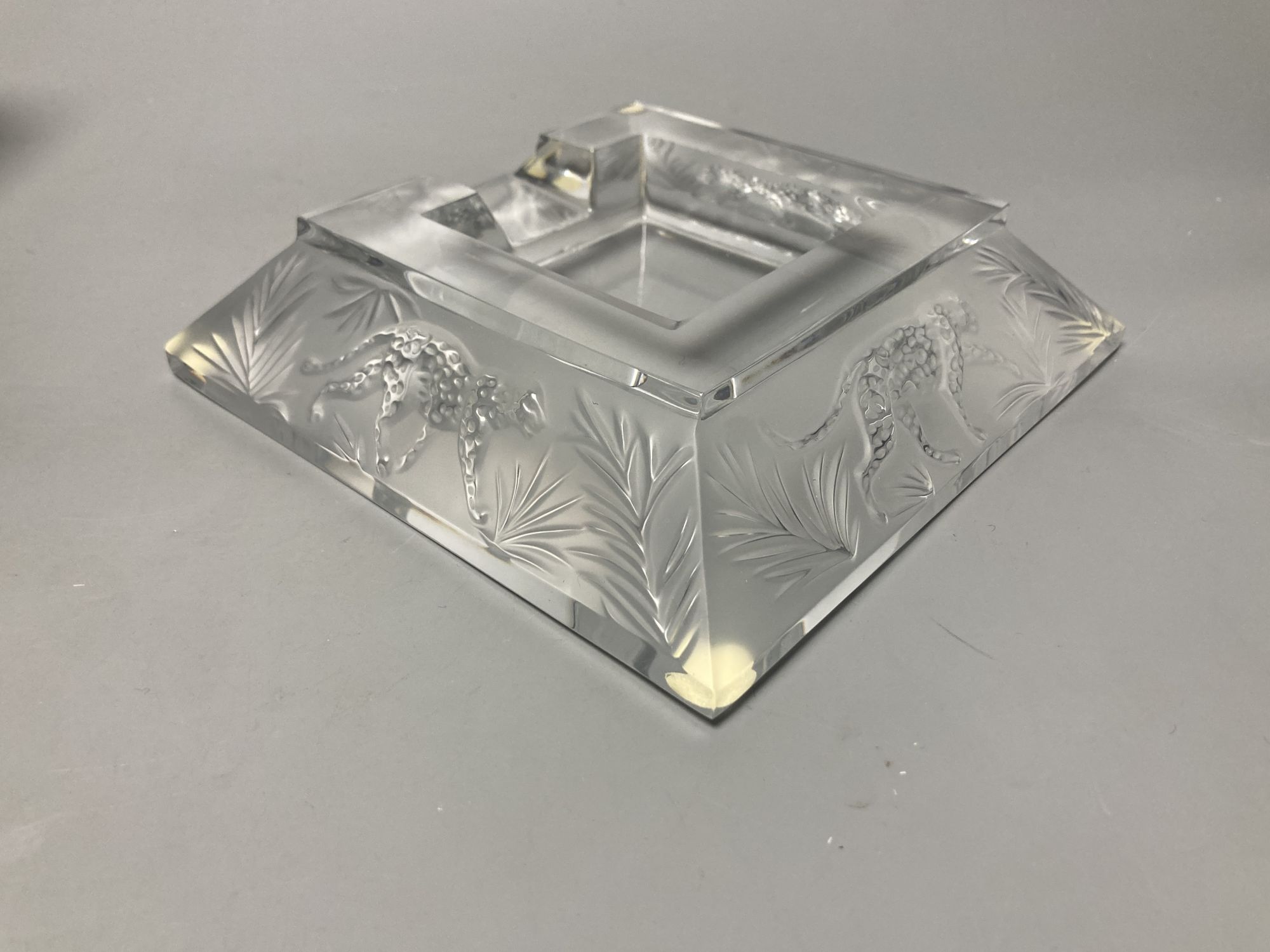 A Lalique R. France frosted glass 'leopard' ashtray, 16.5cm sq. - Image 3 of 3