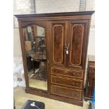 An Edwardian satinwood banded mahogany wardrobe, width 160cm, depth 56cm, height 206cm