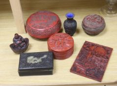 A group of Chinese cinabar lacquer and simulated lacquer boxes etc