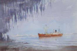 Sydney Vale (1916-1991), watercolour, Antarctic Exploration Ship, 35 x 51cm