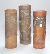 Three Japanese carved bamboo brush pots, 19th/20th century, tallest 40cm