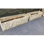 A pair of rectangular lead garden planters, width 68cm, depth 18cm, height 20cm