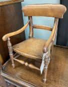 A Victorian mahogany apprentice elbow chair, width 26cm, depth 22cm, height 35cm