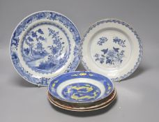 Five 18th century Chinese export plates, diameter 27cm