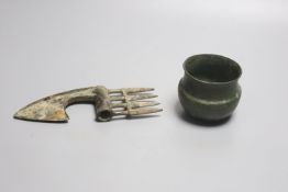 Antiquities:- A small bronze pot, height 64mm.