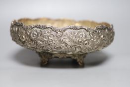 A late 19th century American embossed sterling fruit bowl by S. Kirk & Son Co, 23.5cm, 19.5oz.