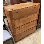 A mid century Cotswolds School oak fall front four division chest, width 91cm, depth 45cm, height