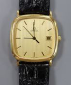 A gentleman's modern steel & gold plated Omega quartz dress watch, on associated strap, case