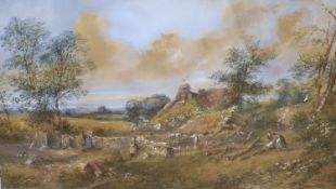 19th century English School, Farmyard cottage, indistinctly signed and dated, 42 x 70cm