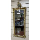 A 19th century giltwood and gesso rectangular chimney glass with faux jasperware pediment, width