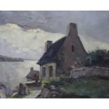M* Tanor (20th century), oil on canvas, Coastal scene with cottages, signed, 36.5 x 44.5cm