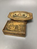Two early Tunbridge ware sycamore boxes with views of Sussex? churches, early 19th century, 12.5 and