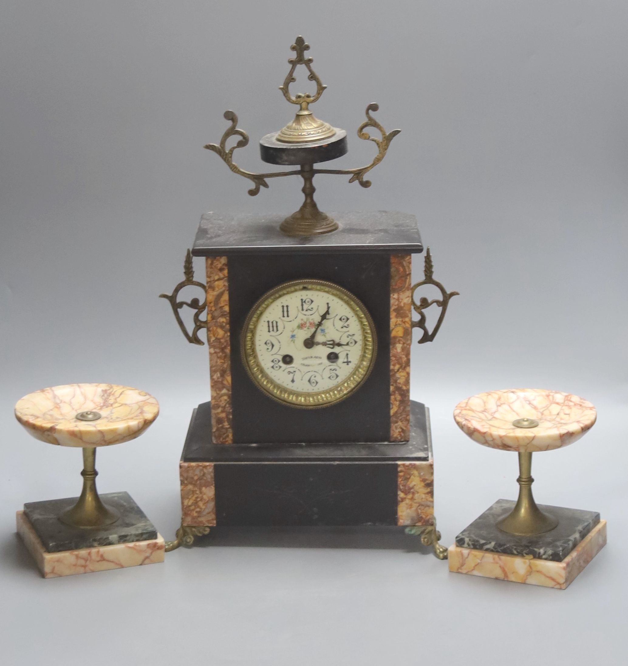 A slate marble mantel clock, height 43cm