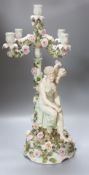 A large 19th century Sitzendorf porcelain figural candelabrum, height 62cm