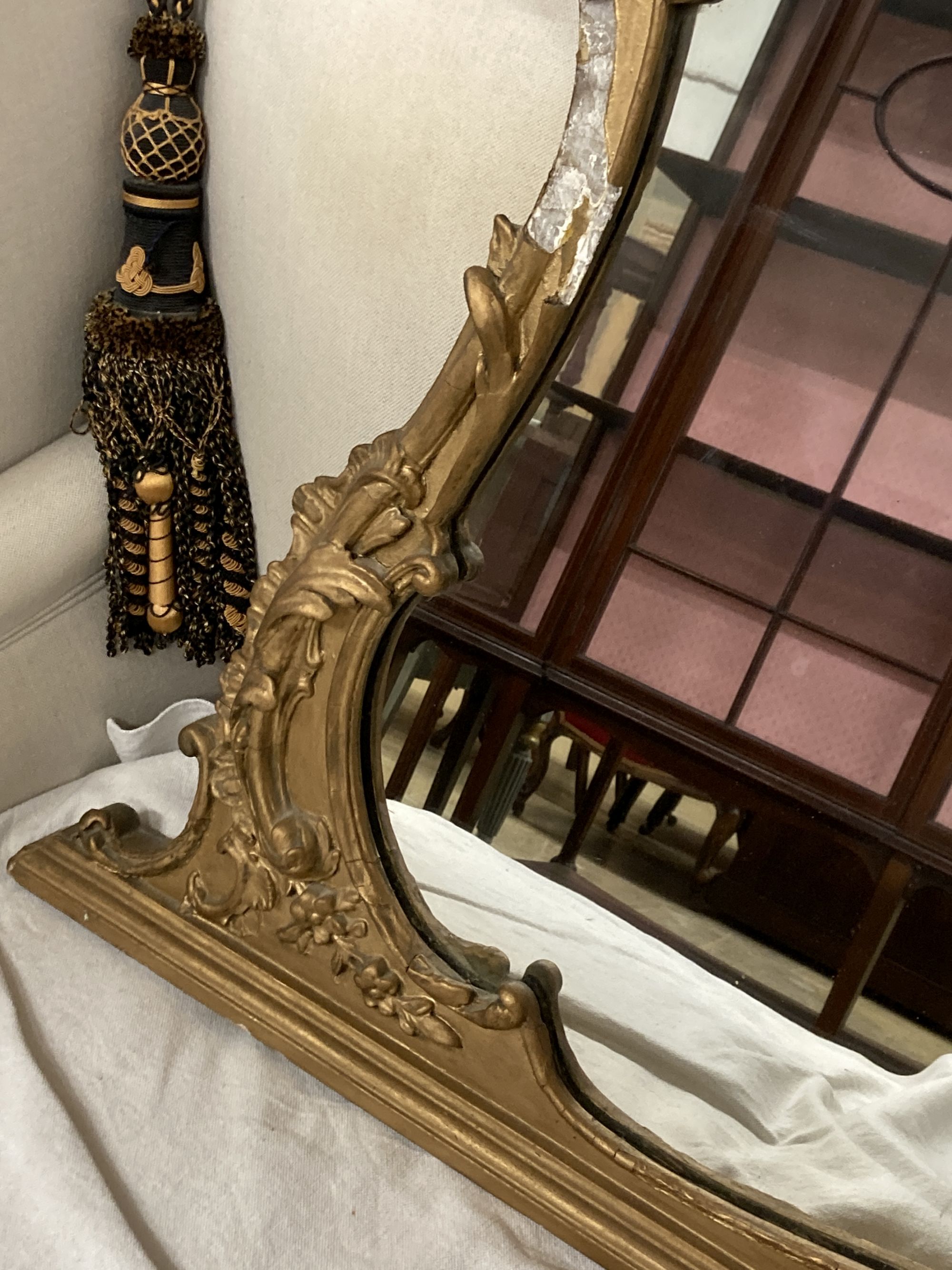 A late Victorian giltwood and gesso overmantel mirror, width 108cm, height 115cm - Image 5 of 6