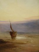Gustav De Breanski (c 1856-1898), oil on canvas, Beached fishing boat at sunset, signed, 59.5 x