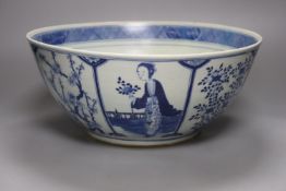A 19th century Chinese blue and white punch bowl, diameter 36cm (restored)