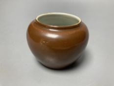 A Chinese cafe-au-lait glazed pot, Kangxi mark but later, height 7cm