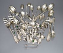 A quantity of assorted silver flatware including 19ct century table forks and dessert spoons and