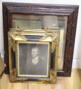 Two 17th century style simulated red tortoiseshell picture frames, largest aperture 46 x 42cm and