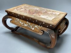 A 19th century Chinese hardwood mother of pearl and marble inset stand, height 18cm width 38cm