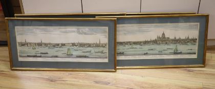 A set of 4 colour prints after S & N Buck, London viewed from The Thames, overall 32 x 81cm